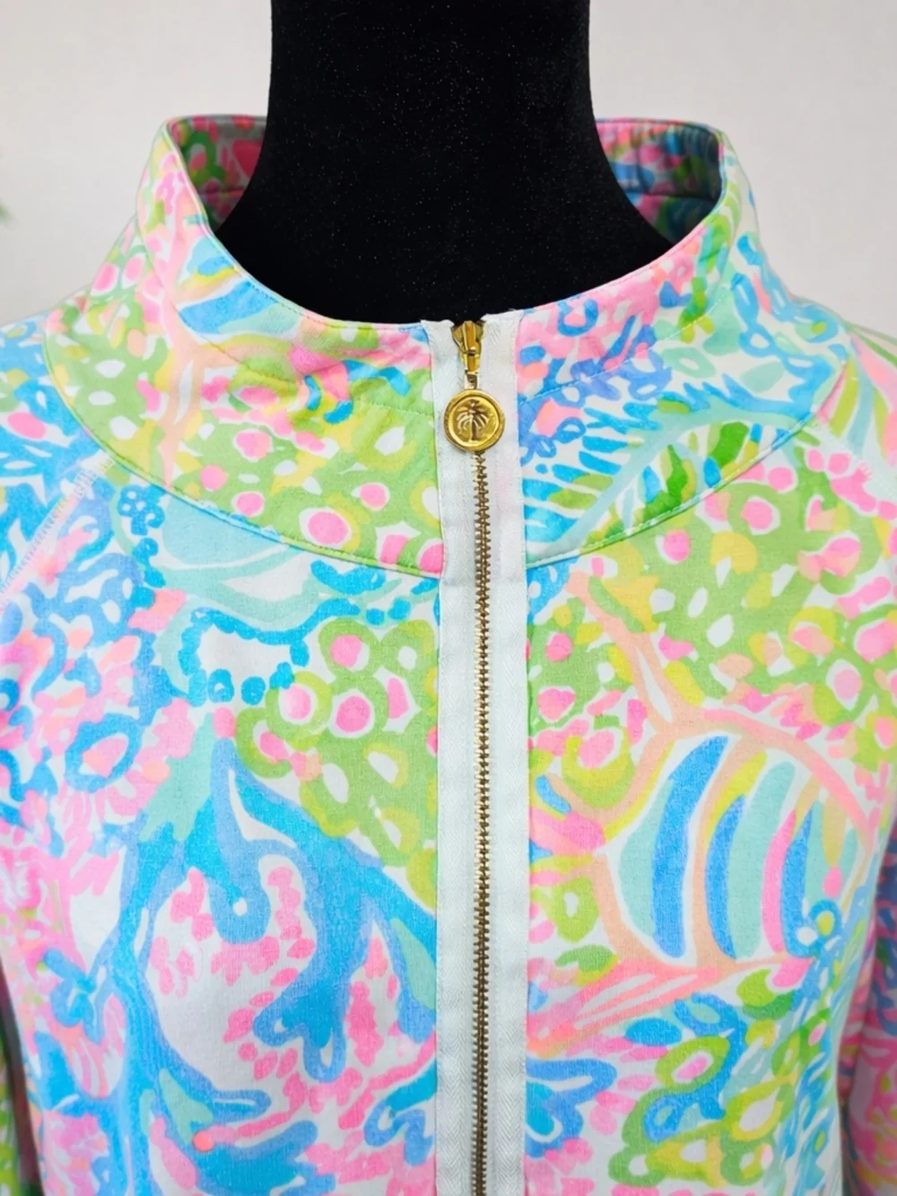 Lilly Pulitzer Half Zip Pullover Medium Tropical Print Pink Blue Green - Picture 3 of 12